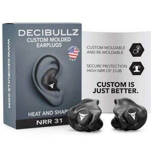 Decibullz Custom Molded Earplugs Heat Shape NRR 31db Black Hearing Protection
